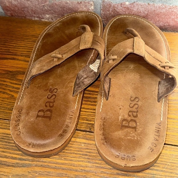 Bass Men\'s Barbados Thong Sandal Brown Leather Cushioned Arch Support Size 10M